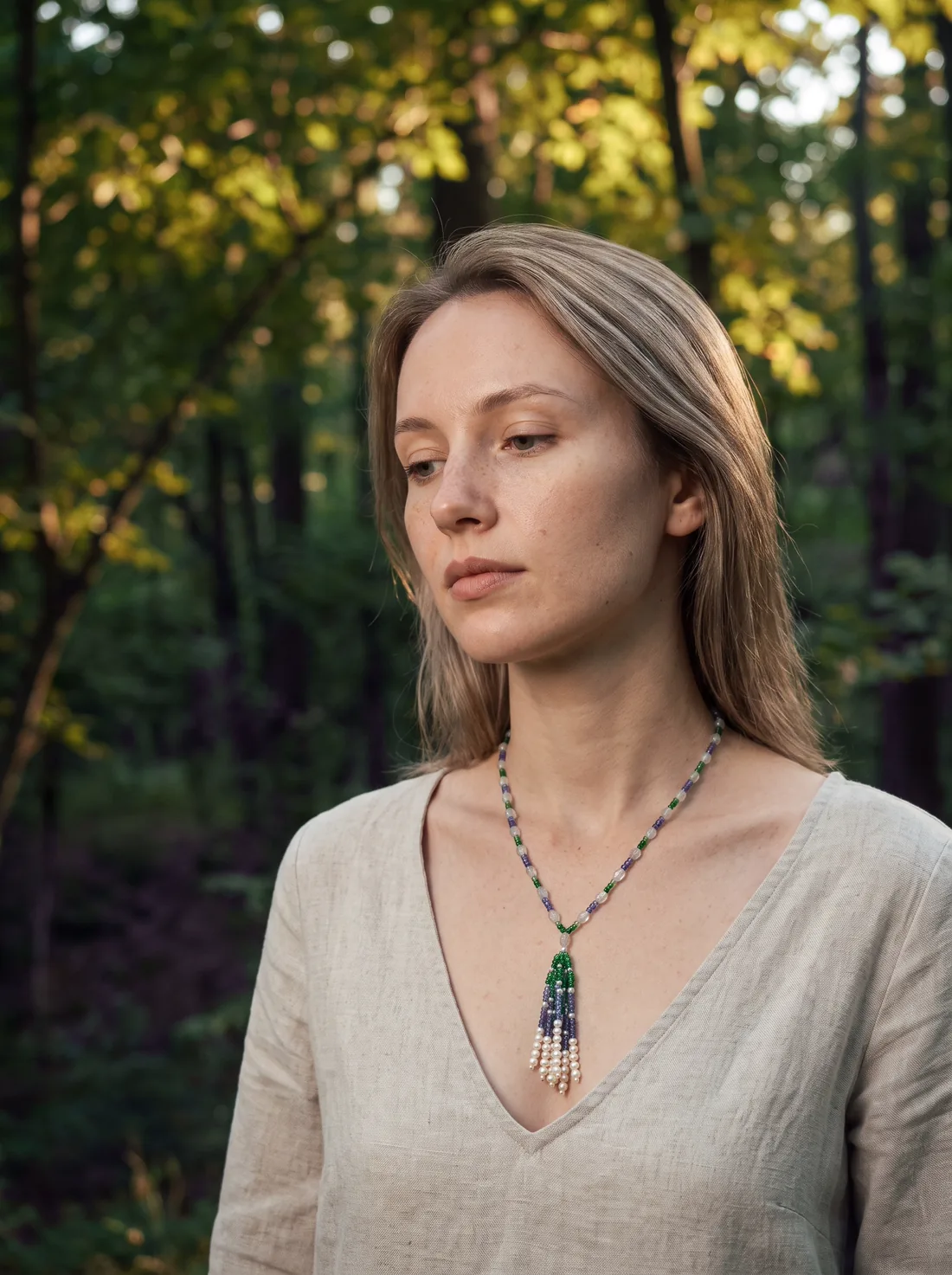 Necklaces, on model — Nitaris marketing photo
